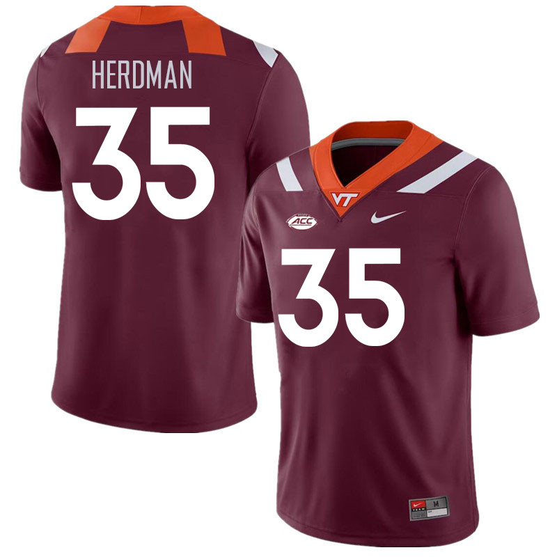 Men #35 Cade Herdman Virginia Tech Hokies College Football Jerseys Stitched Sale-Maroon - Click Image to Close